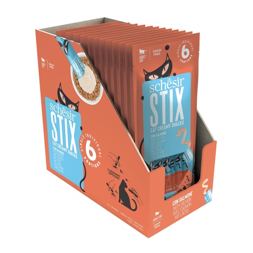 [8005852831446] Schesir Stix Cat Creamy Snacks with Salmon 6 X 15g (6 Bags)