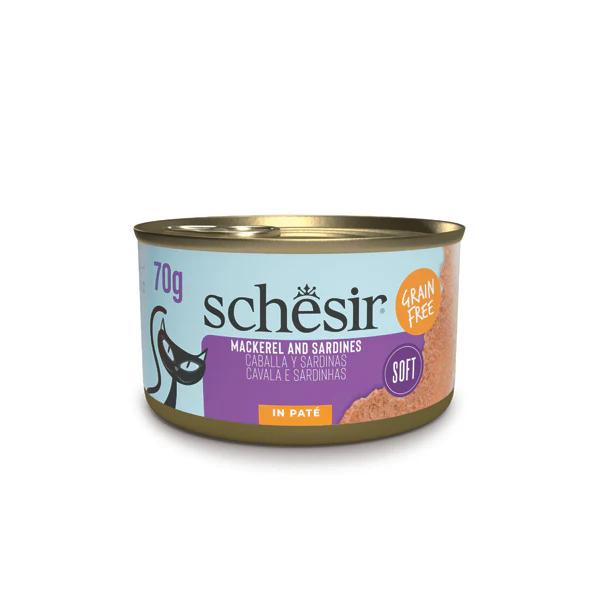 Schesir Can For Cat Sardine & Mackerel Fillets with Squids in Paté 70g