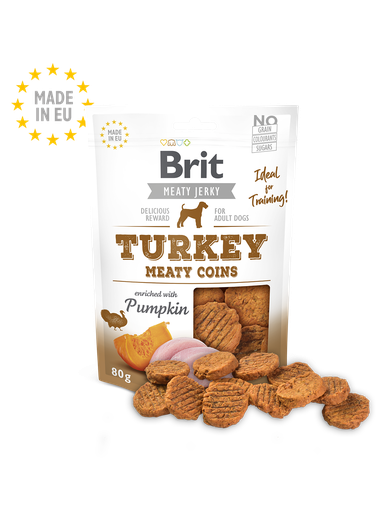 [8595602543816] Brit Meaty Jerky - Turkey Meaty Coins Dog Treats - 80g