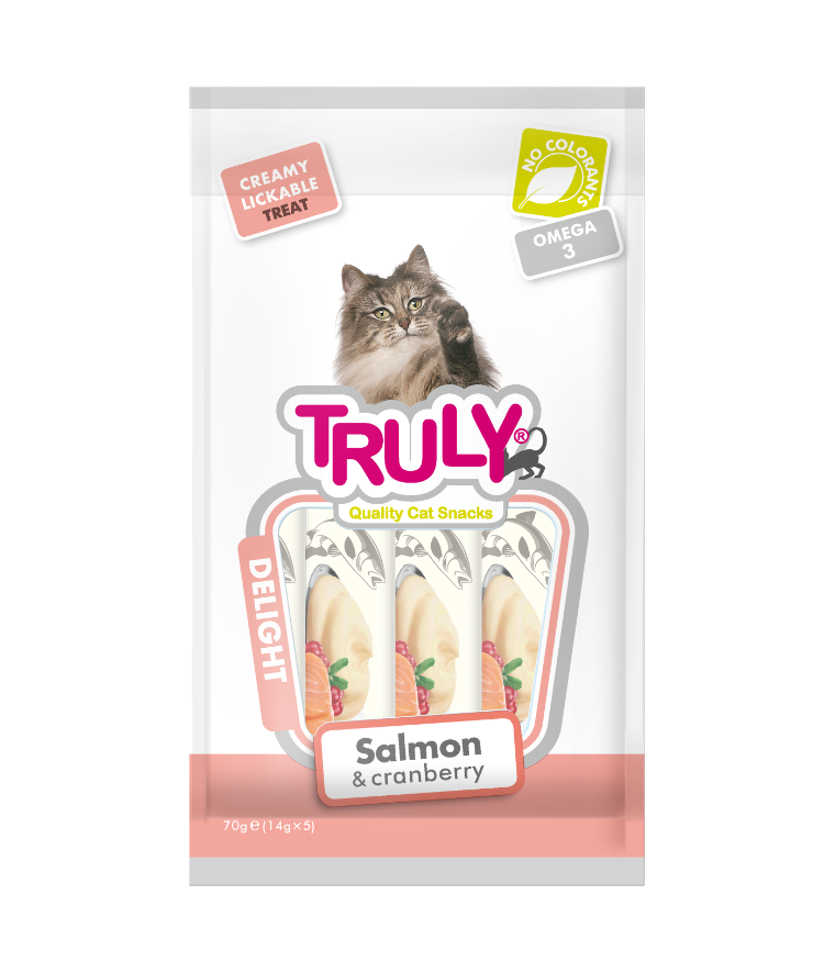 Truly Creamy Lickable Cat Treats – Salmon & Cranberry (70g)
