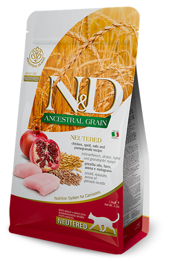 [8010276030481] Farmina N&D Ancestral Grain Feline - Chicken & Pomegranate Neutered Adult (1.5 kg)