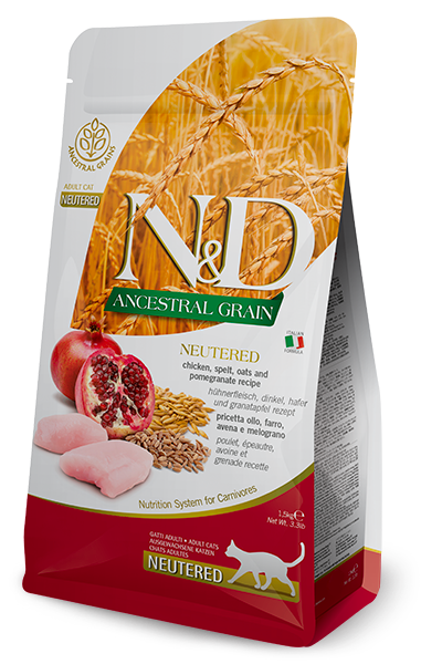 [8010276030474] Farmina N&D Ancestral Grain Feline - Chicken & Pomegranate Neutered Adult (300 gm)