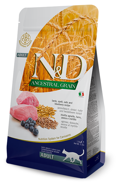 [8010276021564] Farmina N&D Ancestral Grain Feline - Lamb & Blueberry Adult (٣٠٠  جرام)