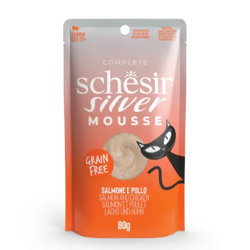 [8005852133045] Schesir Silver Pouch for Cat Chicken and Salmon in Mousse 80g (1 Pouch)