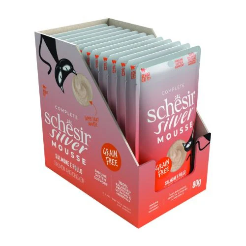 Schesir Silver Pouch for Cat Chicken and Salmon in Mousse 80g (12  عبوة)