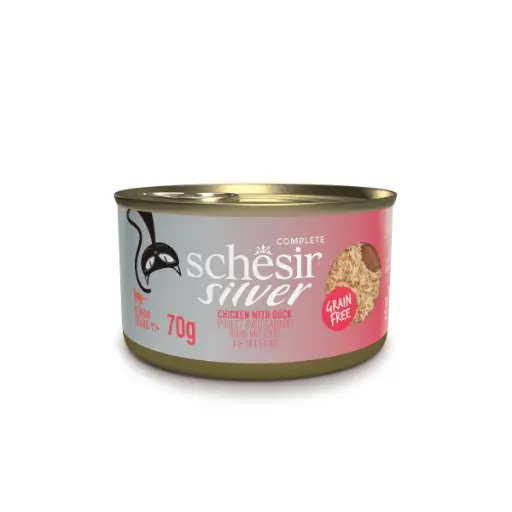 [8005852110152] Schesir Silver Can for Cat Chicken and Duck in Mousse & Fillets 70g  (1 Can)