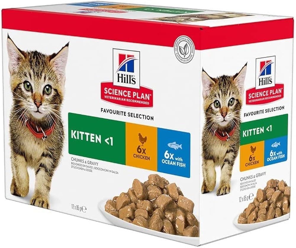 [052742211510] Hill’s Science Plan Feline Kitten Multipack (Chicken, Ocean Fish) Pouches 85g x 12 Pouch 