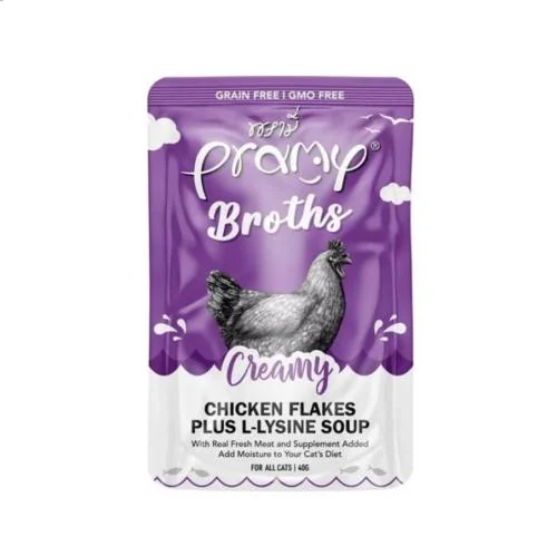 Pramy Chicken Flakes with L-Lysine Soup For Cats 40g