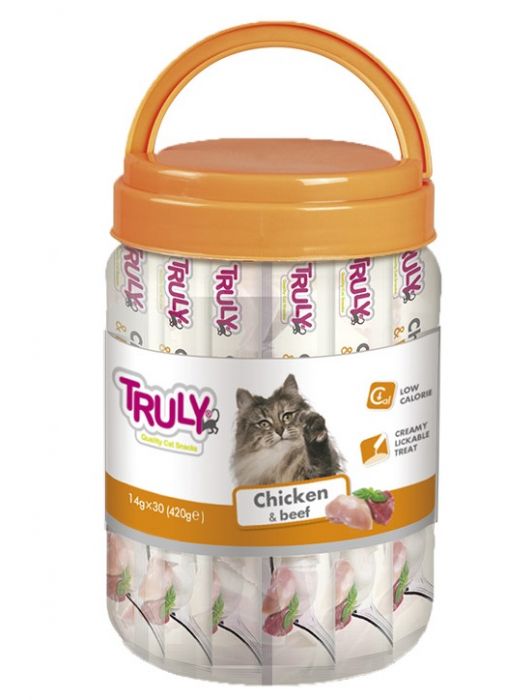 Truly Creamy Lickable Cat Treats – Chicken & Beef  Jar (30 x 14g)