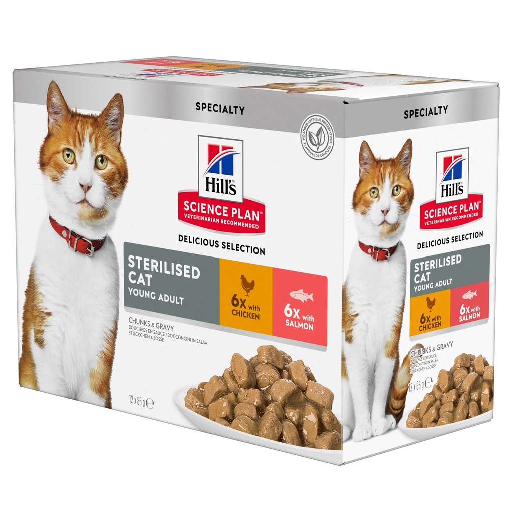 Hill's Science Plan Feline Adult Sterilised Variety Pack – Pouches (Chicken & Salmon) 12 x 85g 