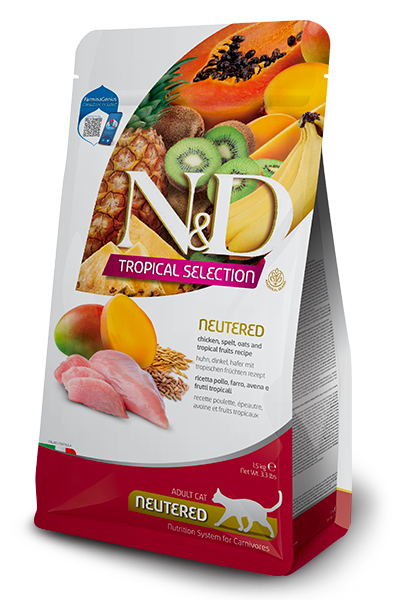 [8010276042194] Farmina N&D Tropical Selection Feline - Chicken, Spelt, Oats & Tropical Fruits Neutered Adult  (٣٠٠  جرام)