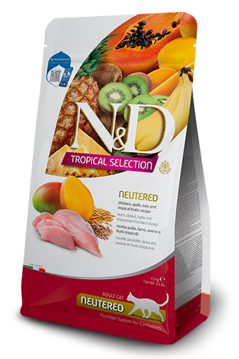 [8010276042224] Farmina N&D Tropical Selection Feline - Chicken, Spelt, Oats & Tropical Fruits Neutered Adult  (١٠  كيلوجرام)