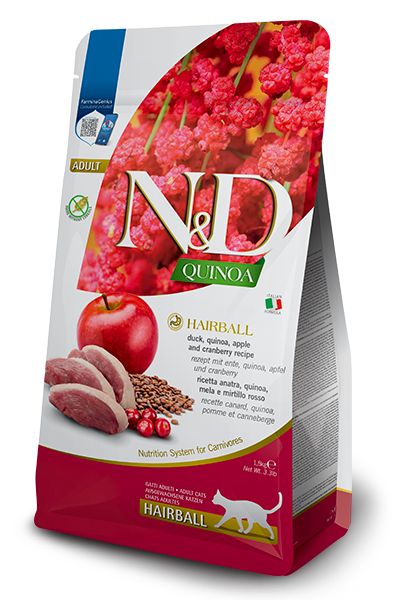 Farmina N&D Quinoa Feline - Hairball Control -  Duck, Quinoa, Apple & Cranberry Adult 