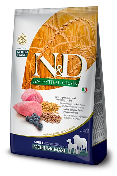 Farmina N&D Ancestral Grain Canine -  Lamb, spelt, oats & blueberry Adult Medium/Maxi 