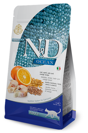 [8010276036780] Farmina N&D Ocean Feline - Cod Spelt Oats and Orange Adult  (1.5 kg)
