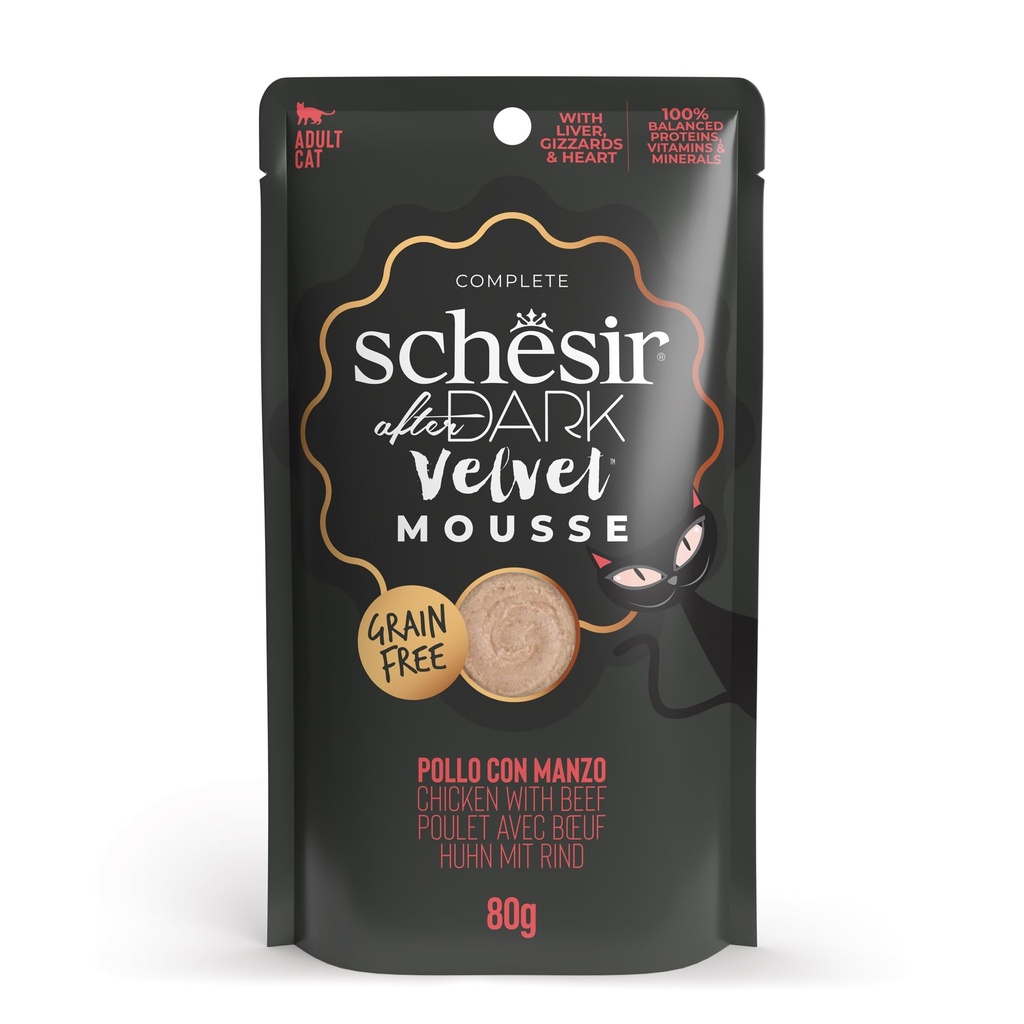 Schesir After Dark Pouch for Cat Velvet Mousse Chicken with Beef 80g