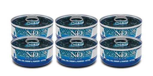 Farmina N&D Ocean Feline - Tuna, Cod, Shrimp & Pumpkin Canned Kitten 70g (6 Can)