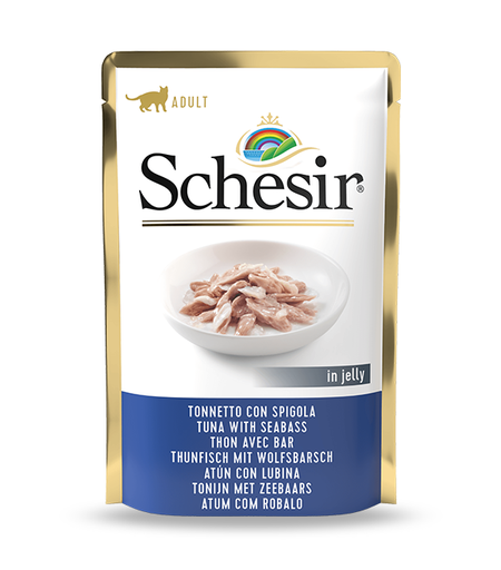 [8005852923493] Schesir Pouch Tuna with SeaBass in Jelly For Adult Cat 85g (12 Pouch)