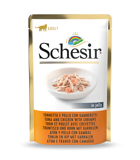 Schesir Pouch Tuna and Chicken with Shrimps in Jelly For Adult Cat 50g