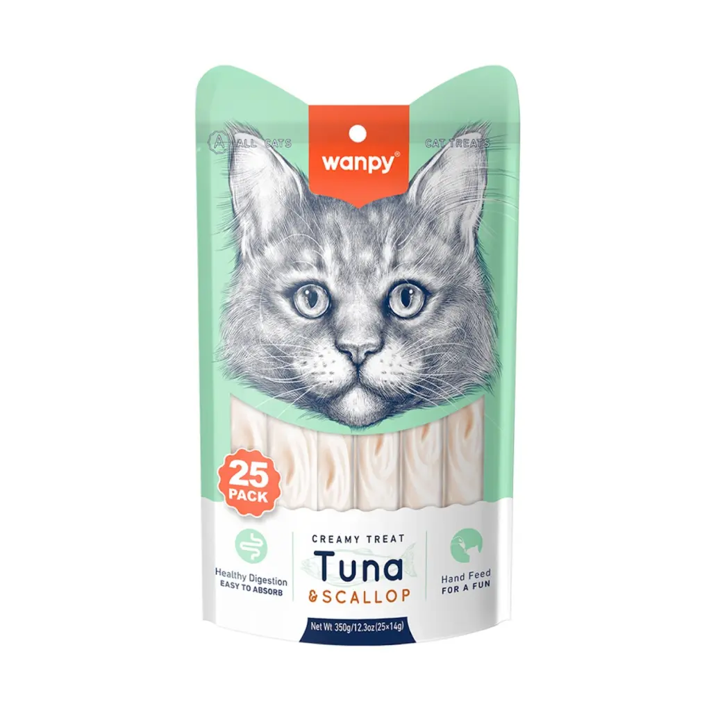 Wanpy Creamy Lickable Treats – Tuna & Scallop (25 x 14g) – 350g 