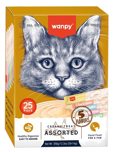 Wanpy Creamy Lickable Treats – Variety Pack Assorted Flavors (25 x 14g) – 350g 