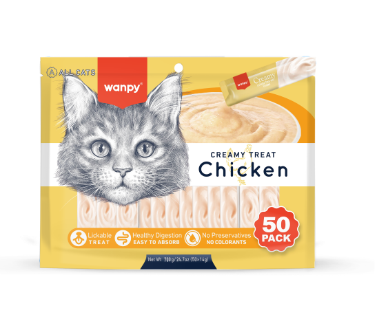 Wanpy Creamy Lickable Treats – Chicken (50 x 14g) – 700g 