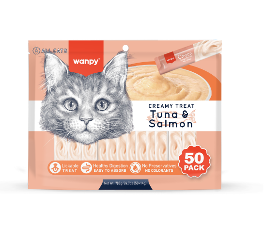 Wanpy Creamy Lickable Treats – Tuna & Salmon (50 x 14g) – 700g 