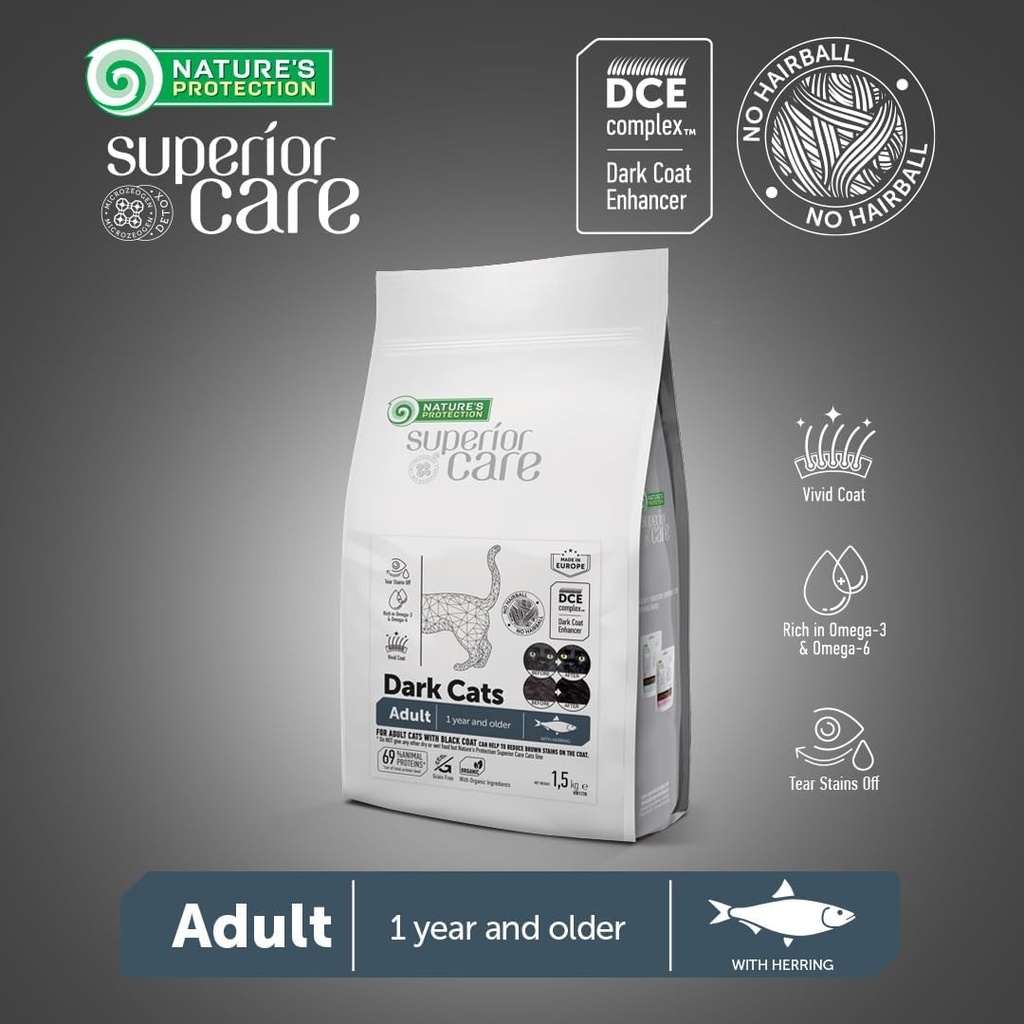 [4771317477804] Nature's Protection Superior Care – Cat – Dark Coat – Adult All Breeds – Herring (400 gm)