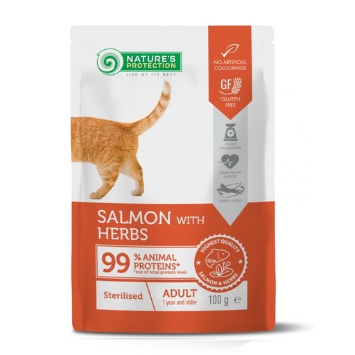 Nature's Protection Pouch – Cat – Sterilised Salmon & Herbs – 100g  (22 Pouch)