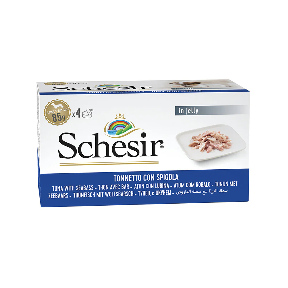 Schesir Can for Dog Tuna With Sea Bass In Jelly 4x85g Per Pack