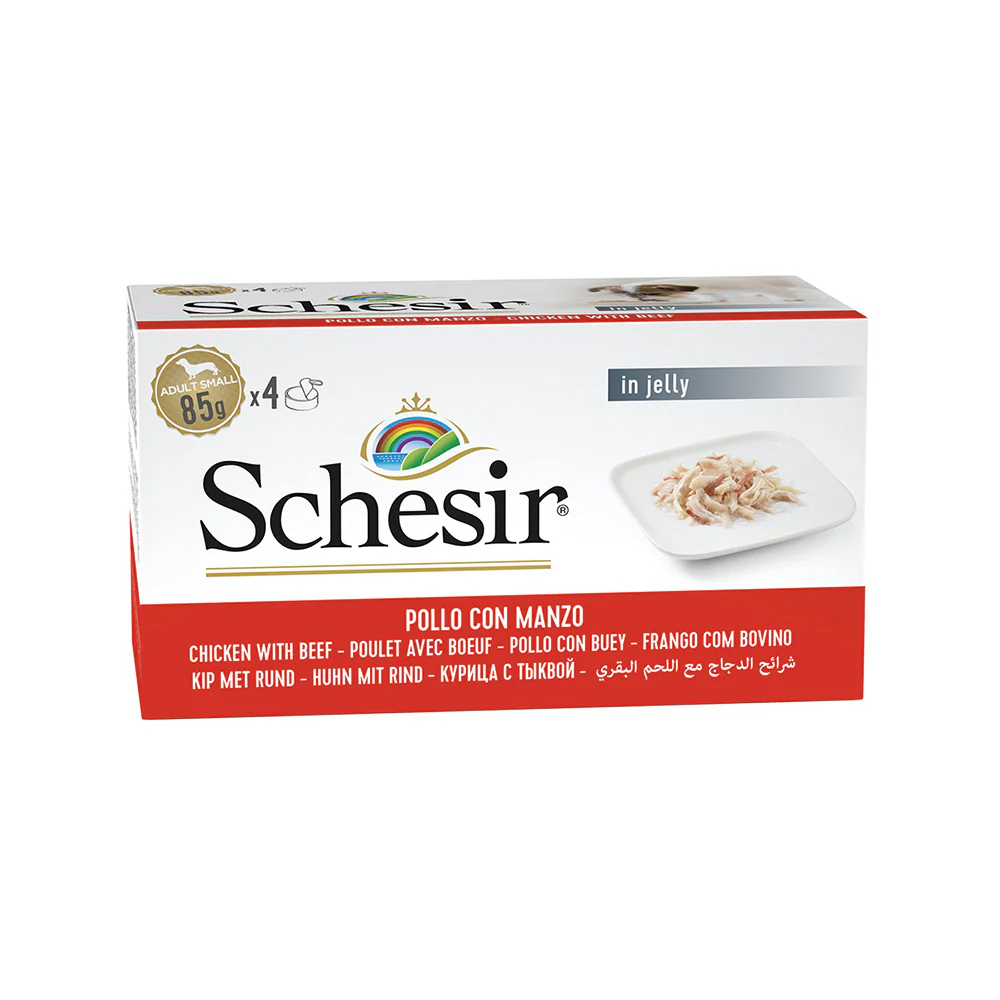 Schesir Can for Dog Chicken Fillets with Beef In Jelly 4x85g Per Pack