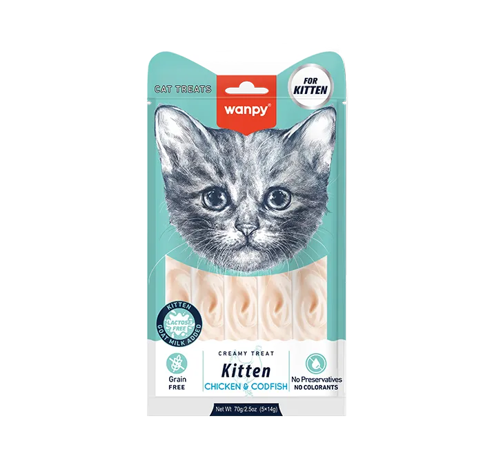 Wanpy Creamy Kitten Treats – Chicken & Codfish (5x14g) – 70g