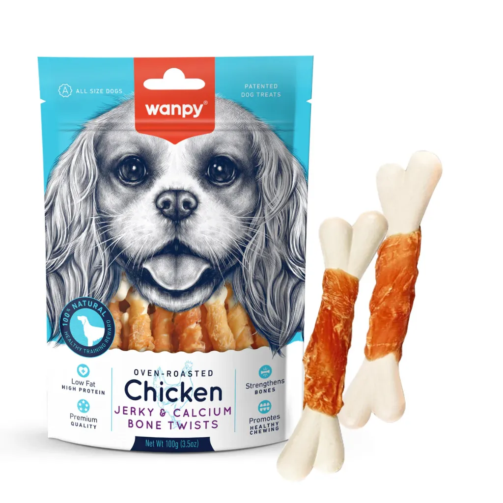 Wanpy Dog Oven-Roasted Chicken Jerky & Calcium Bone Twists 100g