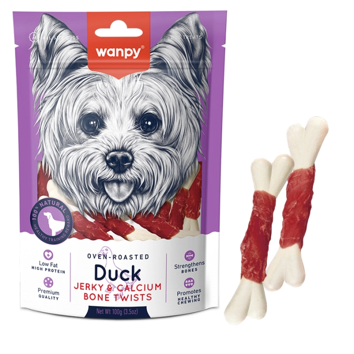 Wanpy Dog Oven-Roasted Duck Jerky & Calcium Bone Twists 100g