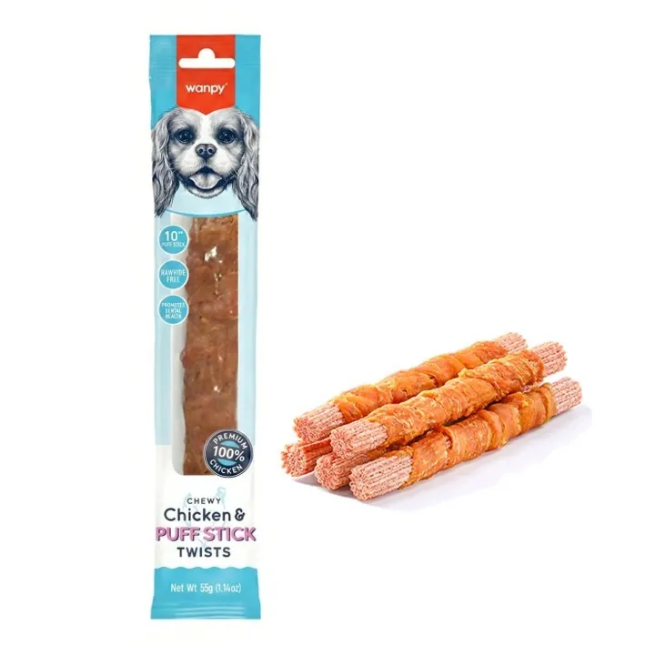 Wanpy Dog Chewy 10″ Chicken & Puff Sticks Twists 70g
