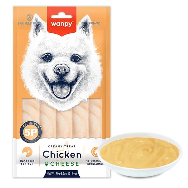 Wanpy Dog Creamy Lickable Treats – Chicken & Cheese (5x14g) – 70g