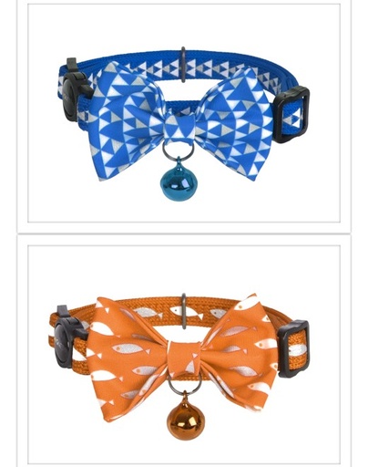 [843775114356] Dogness Cat Collar - Reflective Blue Fish and Orange Triangle