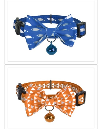 [843775114349] Dogness Cat Collar - Reflective Blue Triangle and Orange Fish 2 pack