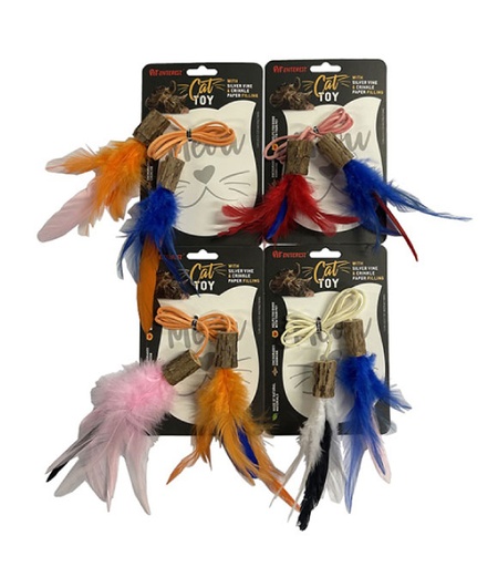 [5206819255258] Pet Interest Silverline Woody Cat Toy with Feather Orange-Blue