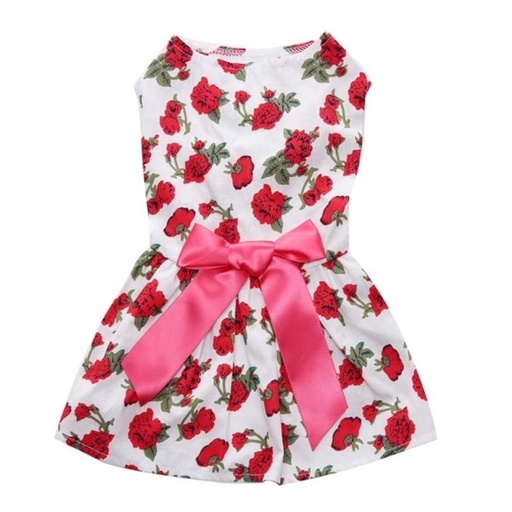 Pets.Love.Earth White with Roses Ribbon Cozy Sleeveless Dress Red