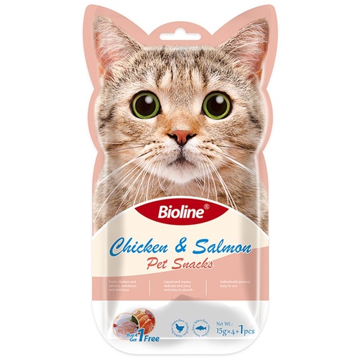 [6970117124491] Bioline Chicken & Salmon Kitten Liquid Snacks 4x15gm