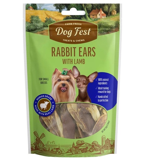 [6921499711854] Dog Fest Farm Fresh Rabbit Ears with Lamb 55g For Small Breeds