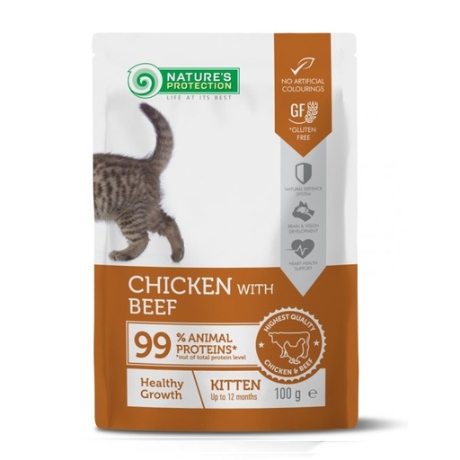 Nature's Protection Pouch – Kitten – Healthy Growth Chicken & Beef – 100g 