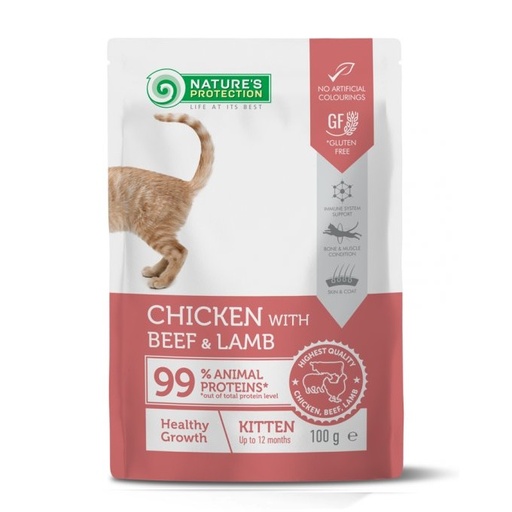 Nature's Protection Pouch – Kitten – Healthy Growth Chicken, Beef & Lamb – 100g 