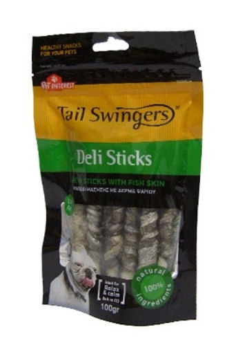 [5206819112834] Pet Interest Tail Swingers Deli Sticks with Fish Skin 100g