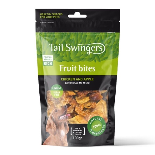 [5206819011014] Tail Swingers قطع فاكهة بالدجاج والتفاح 100 جم