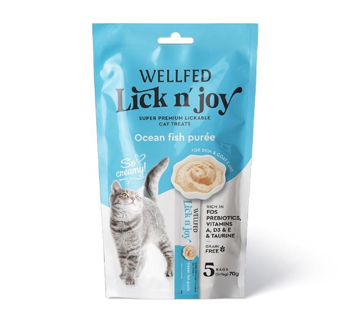 [5206819210837] Pet Interest Wellfed Lick N’ Joy Ocean Fish 70g (5x14g) For Cat