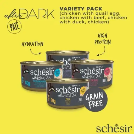 [8005852549945] Schesir After Dark Can for Cat Variety Pack In Paté 12X80g (Chicken with Quail Egg, Beef & Duck)