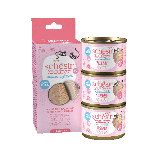 [8005852130150] Schesir Baby Kitten Care Can Chicken with Salmon and Chicken Liver in Mousse & fillets 3x55g