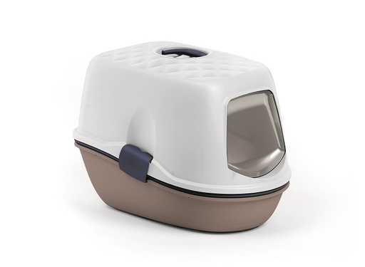 [8003507979437] Stefanplast Cat Toilet Furba Top Chic Light Dove Grey-Navy Blue-White 58.5x39.4x42.7h Cm